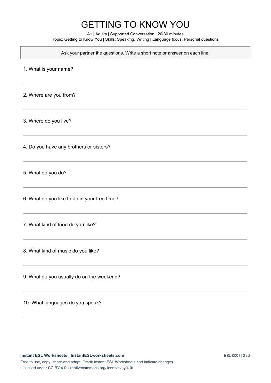 Page 2 of Getting to Know You