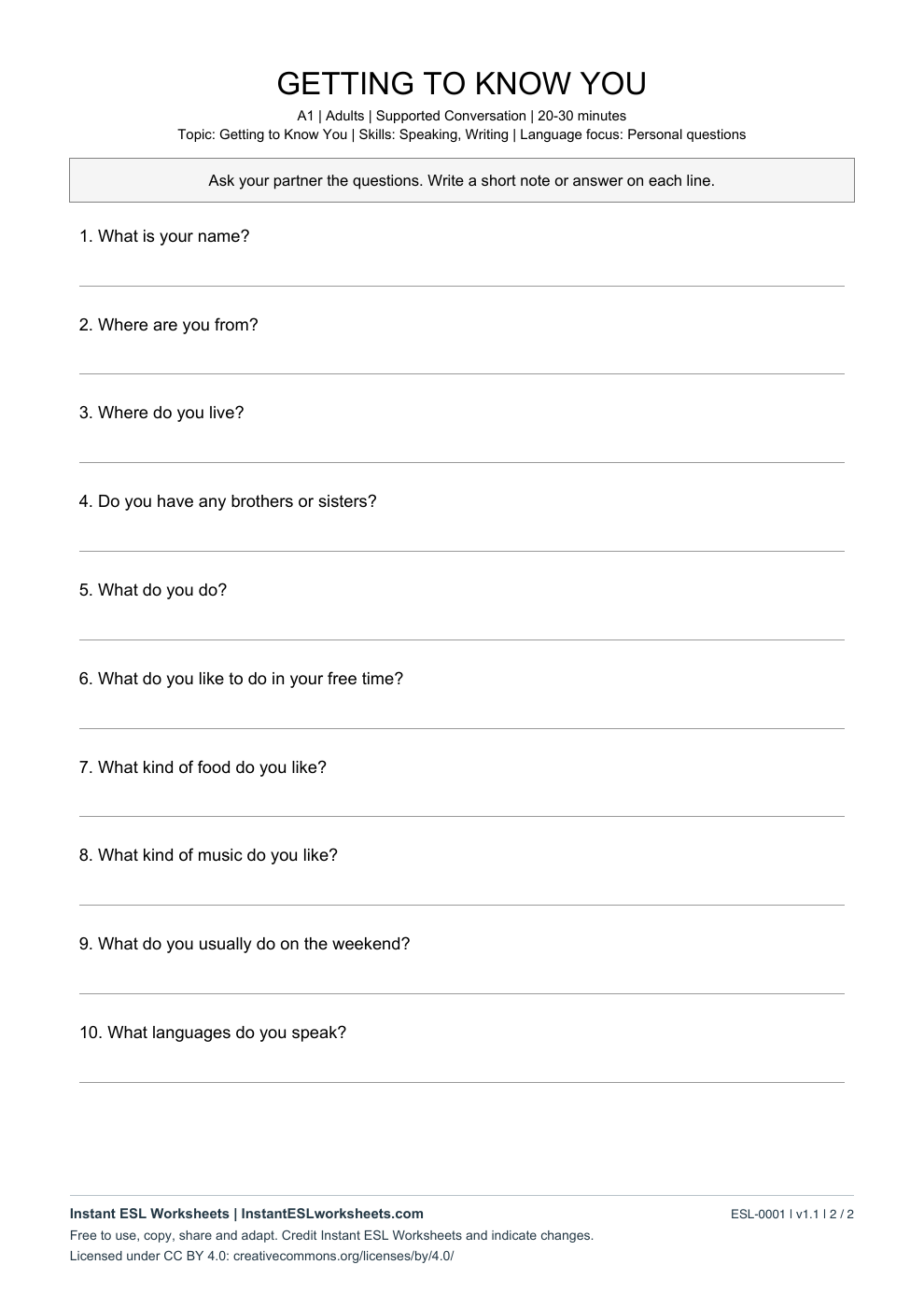 Page 2 of Getting to Know You