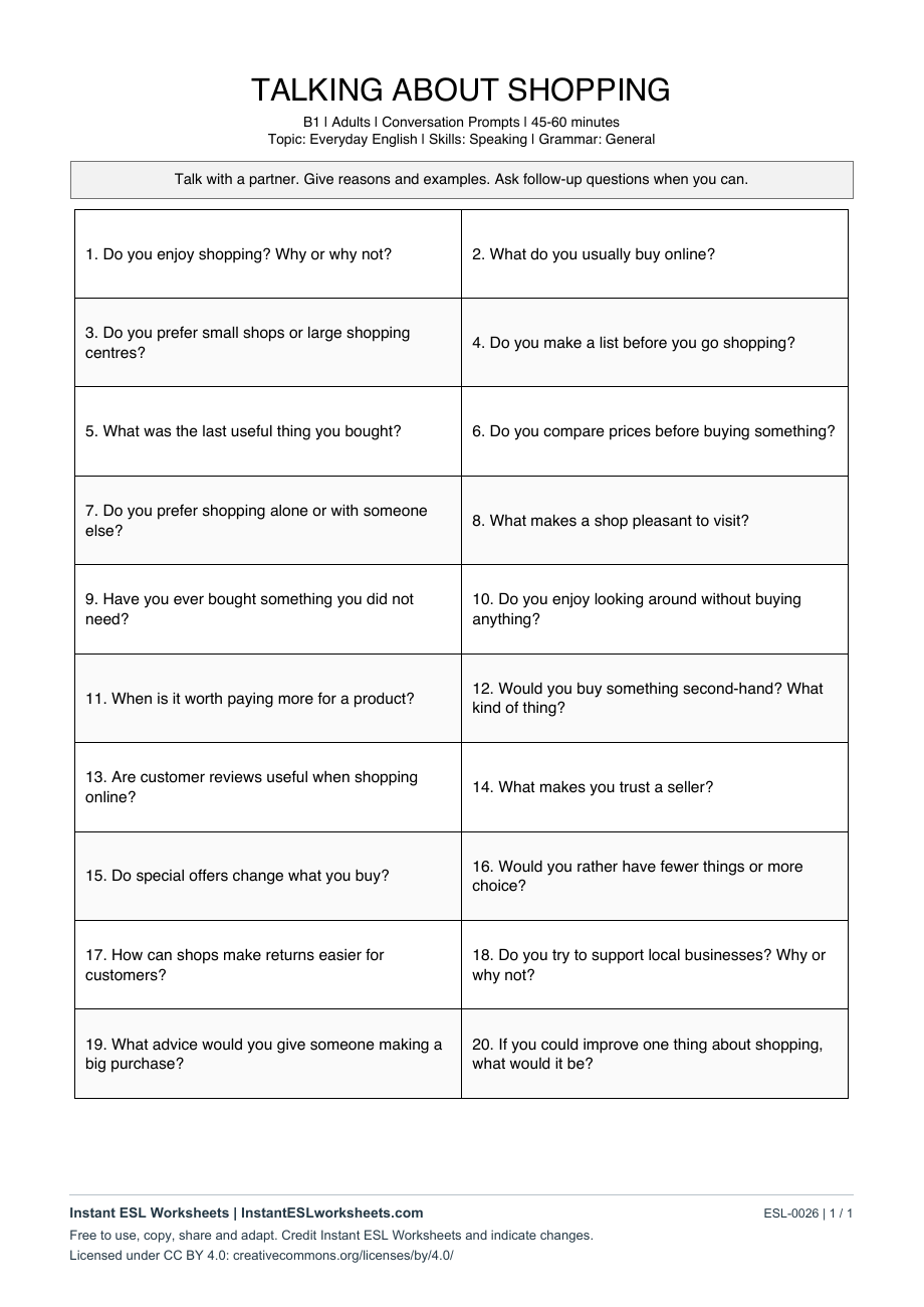 Page 1 of Talking About Shopping