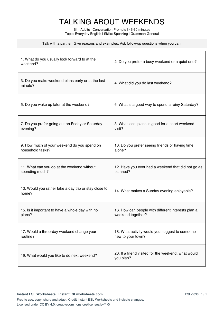 Page 1 of Talking About Weekends