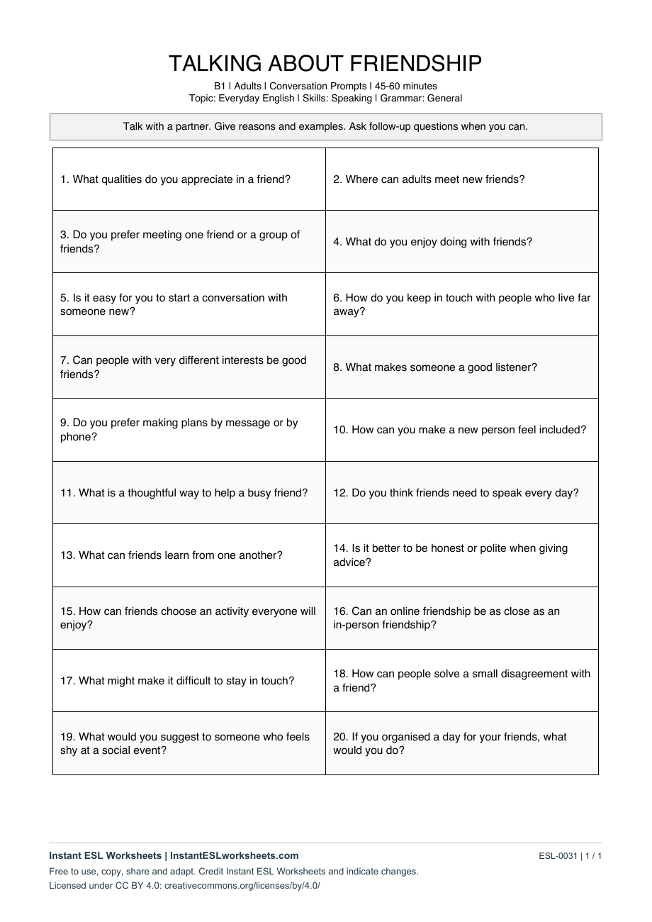 Page 1 of Talking About Friendship