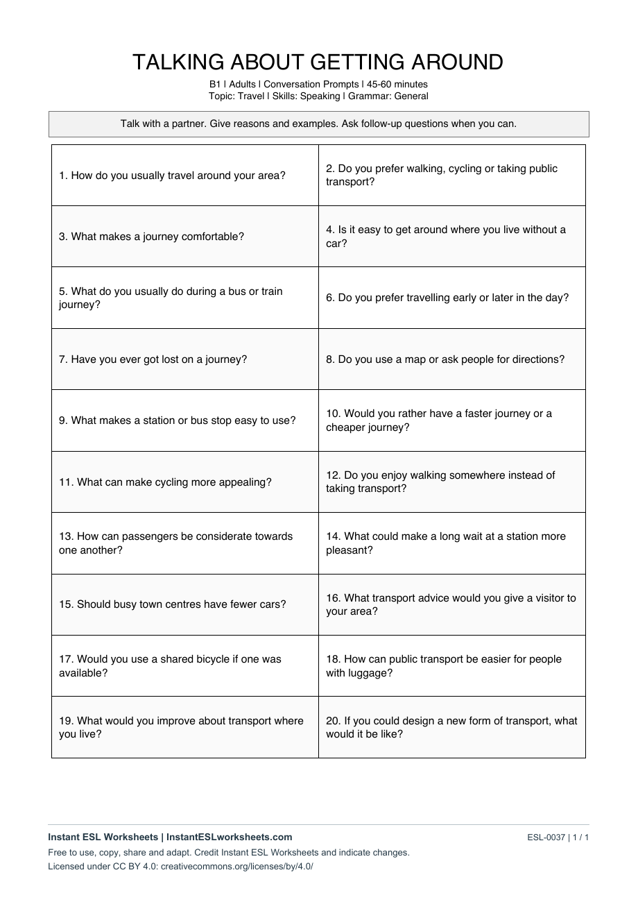 Page 1 of Talking About Getting Around