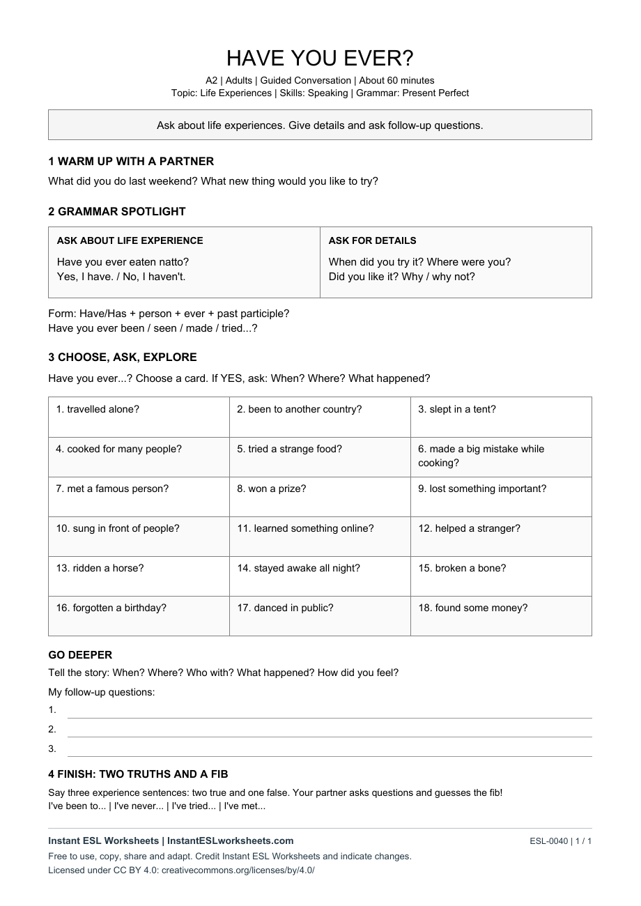 Page 1 of Have You Ever?