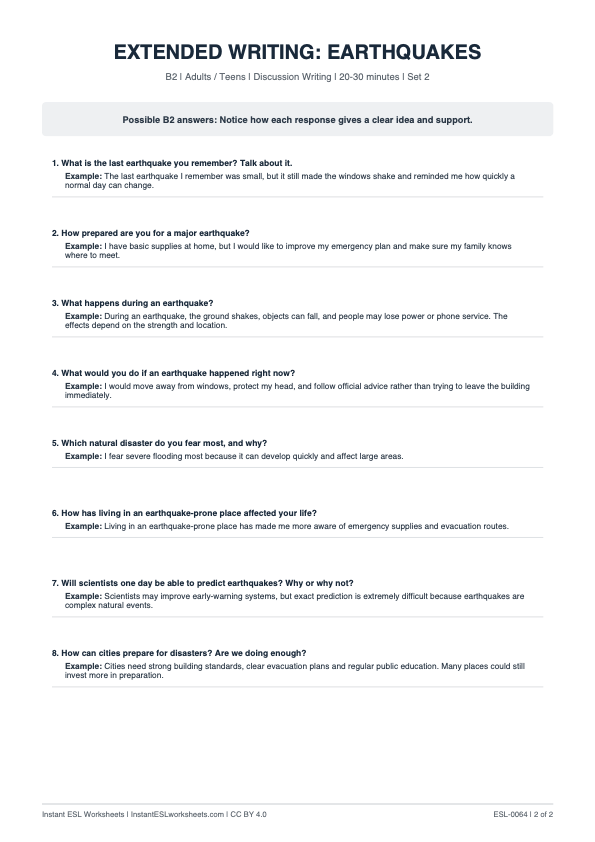 Page 2 of Earthquakes - answer key