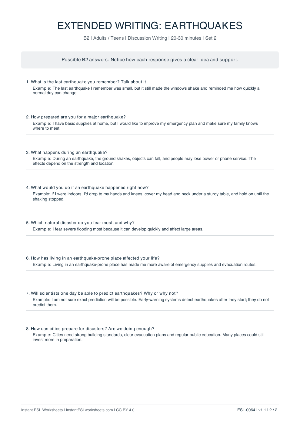 Page 2 of Earthquakes - answer key