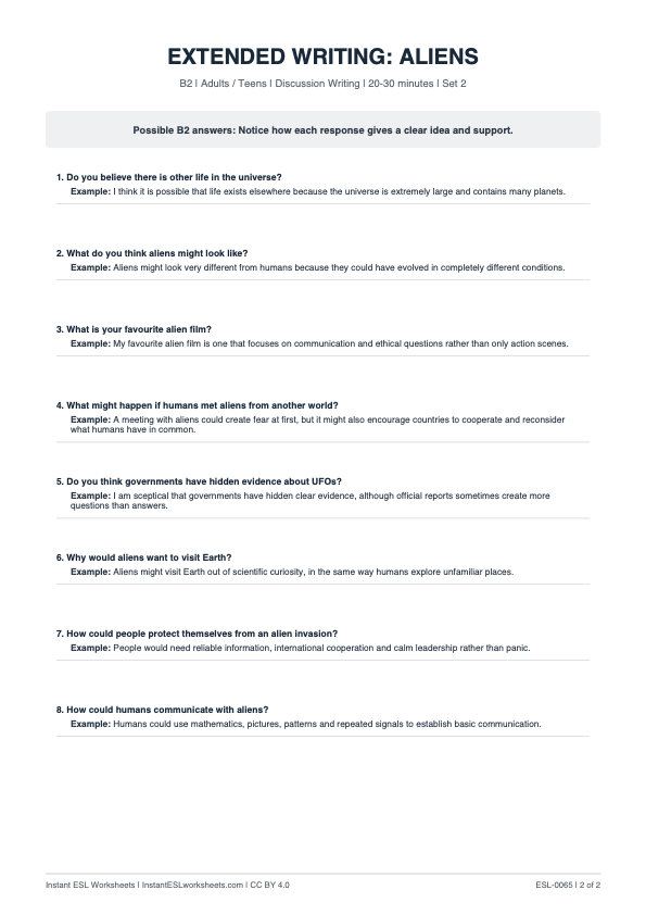 Page 2 of Aliens - answer key