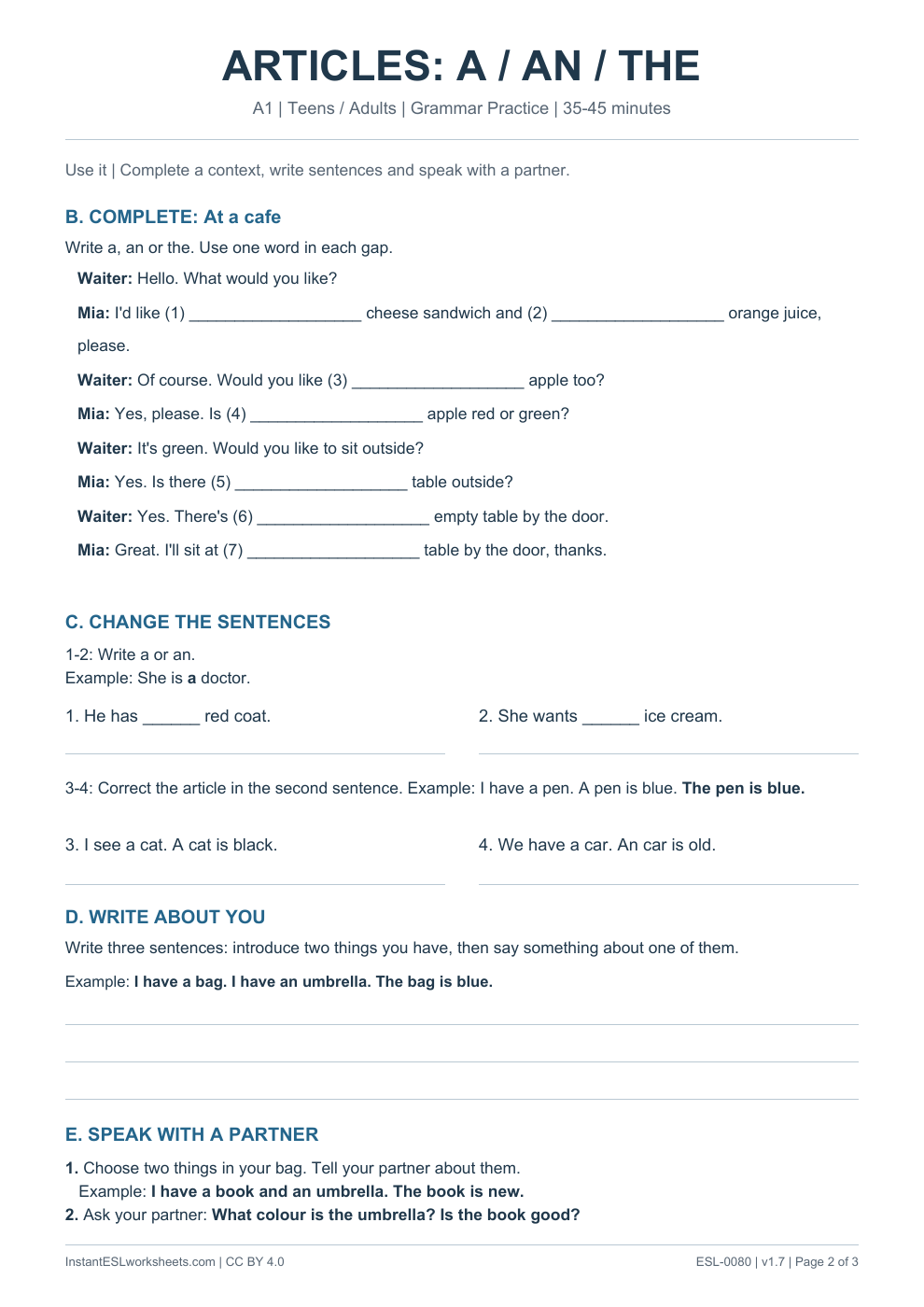 Page 2 of Articles A An The - Grammar Practice