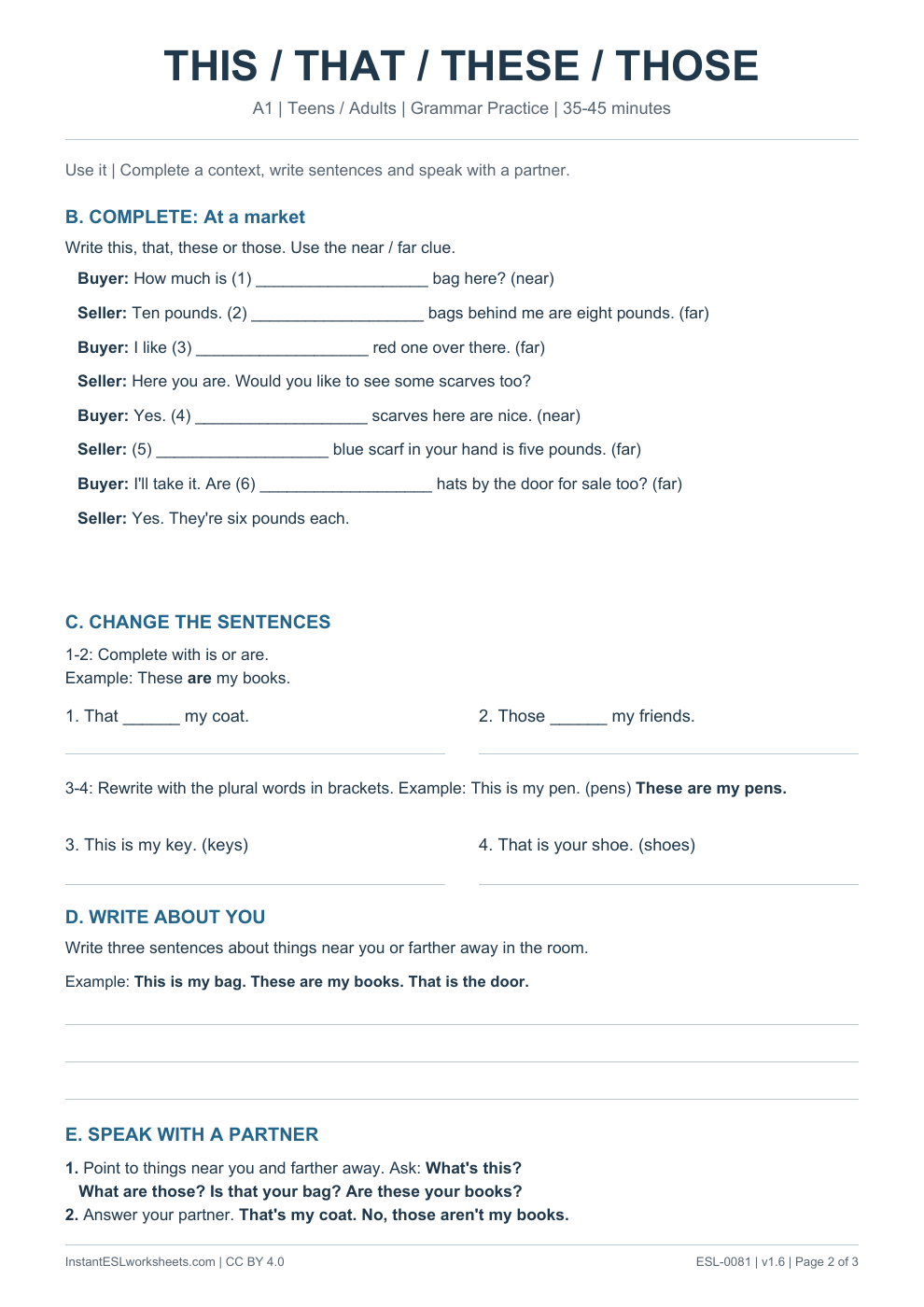 Page 2 of This That These Those - Grammar Practice