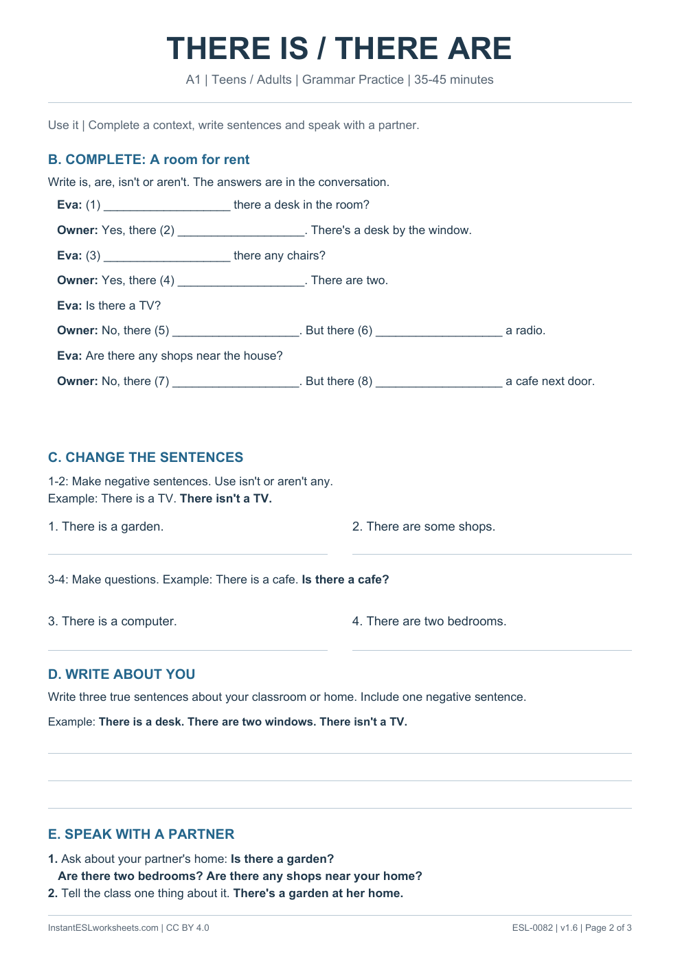Page 2 of There Is There Are - Grammar Practice