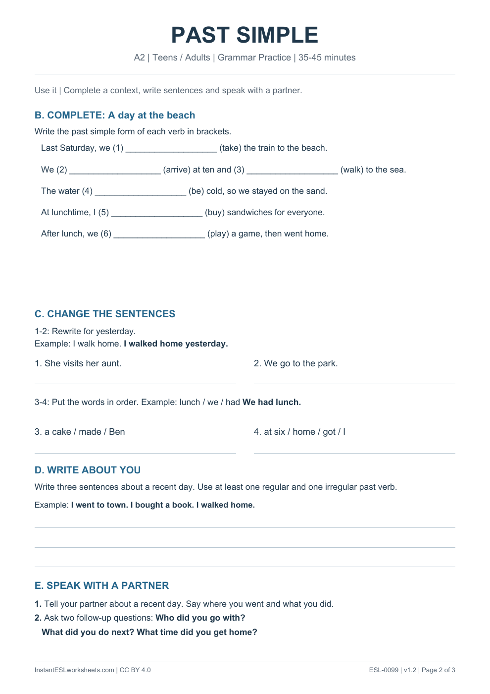 Page 2 of Past Simple - Grammar Practice