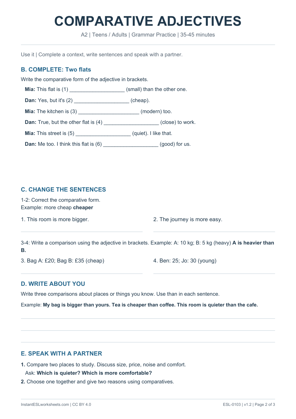Page 2 of Comparative Adjectives - Grammar Practice