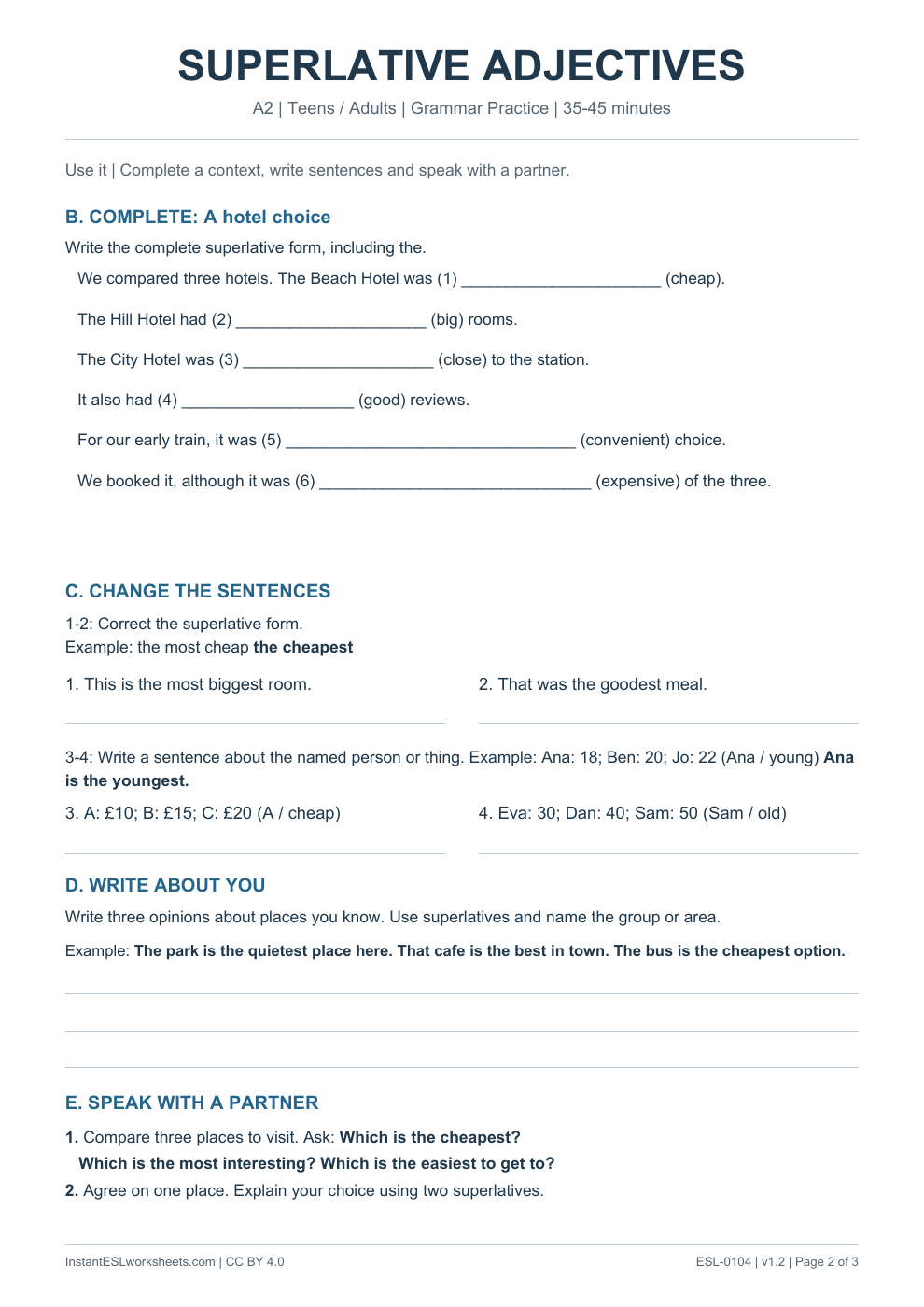 Page 2 of Superlative Adjectives - Grammar Practice