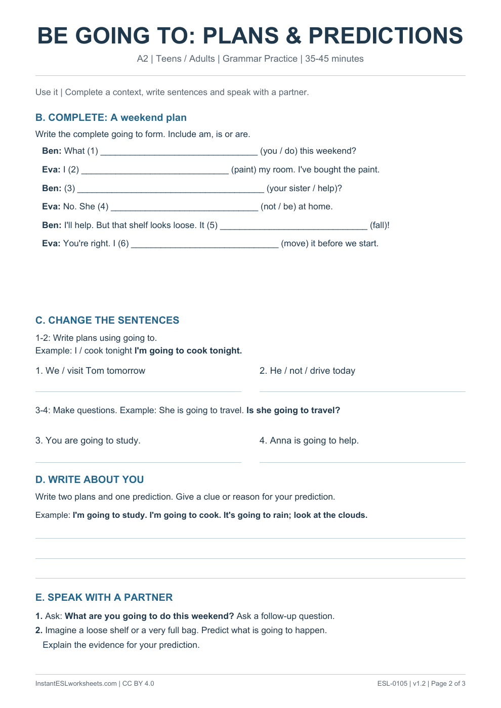 Page 2 of Be Going To Plans and Predictions - Grammar Practice
