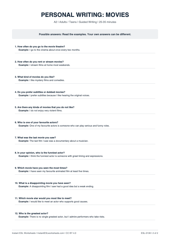 Page 2 of Movies - answer key