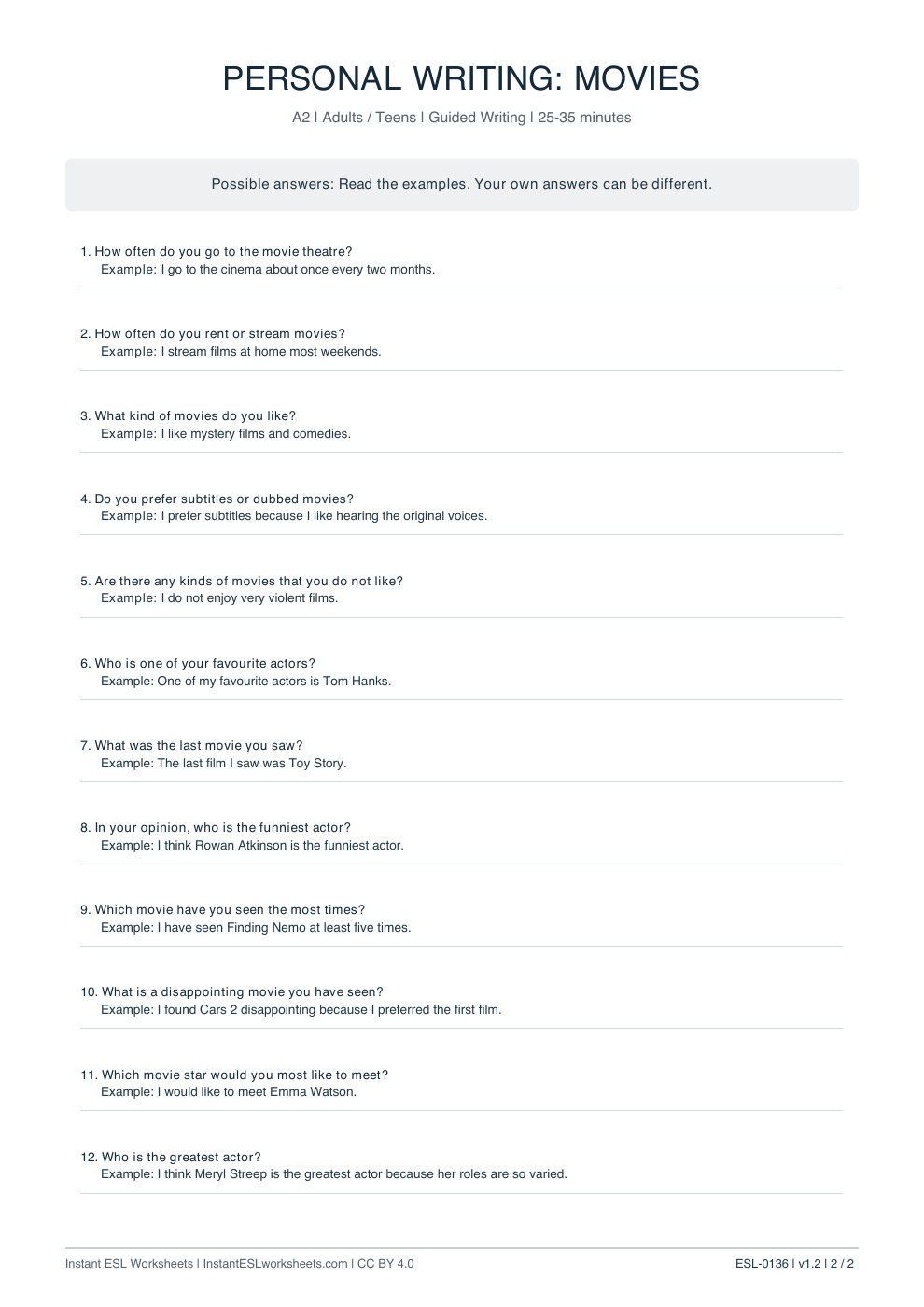 Page 2 of Movies - answer key