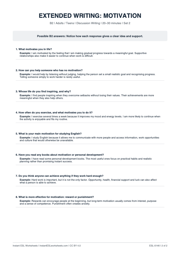 Page 2 of Motivation - answer key