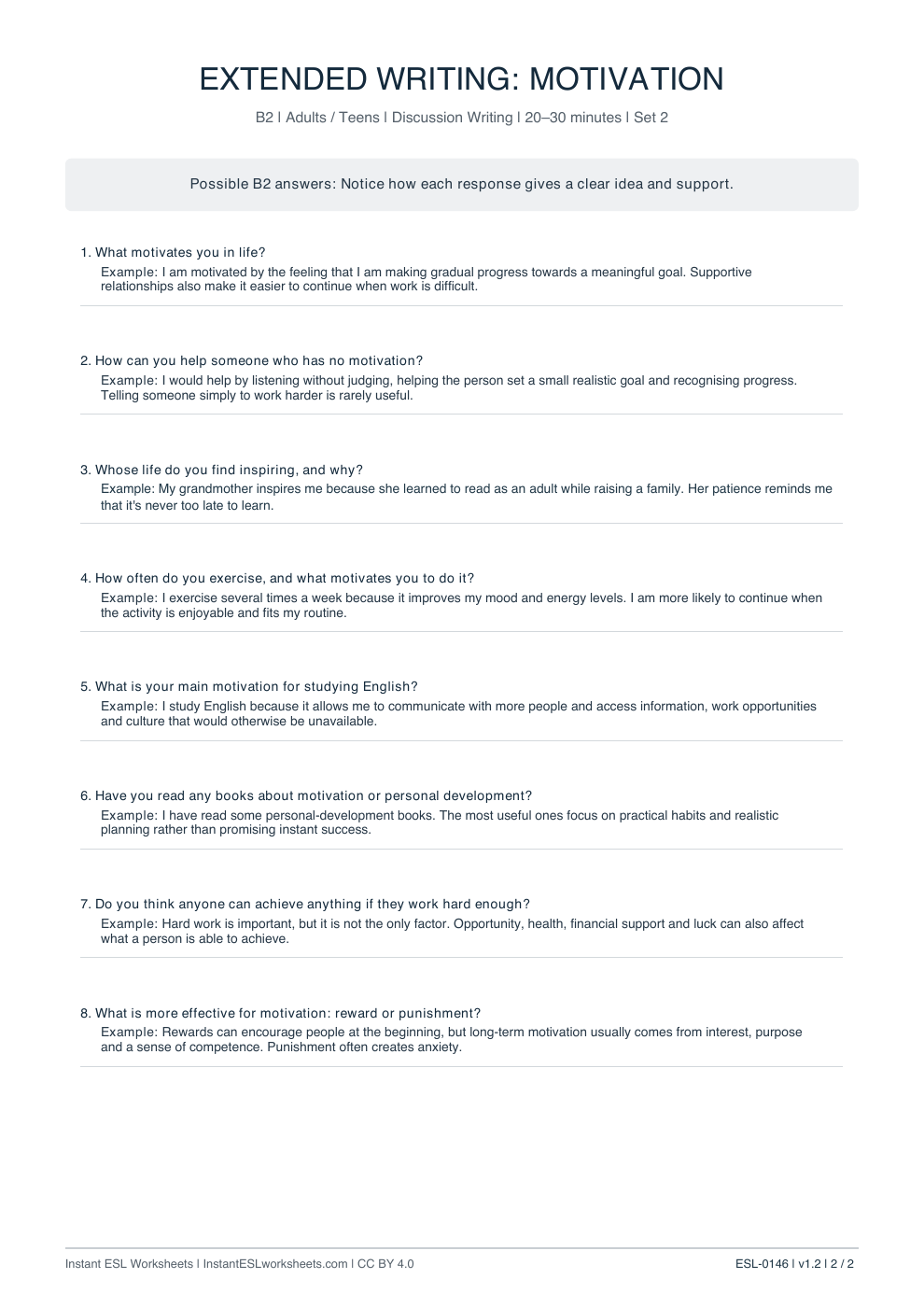 Page 2 of Motivation - answer key