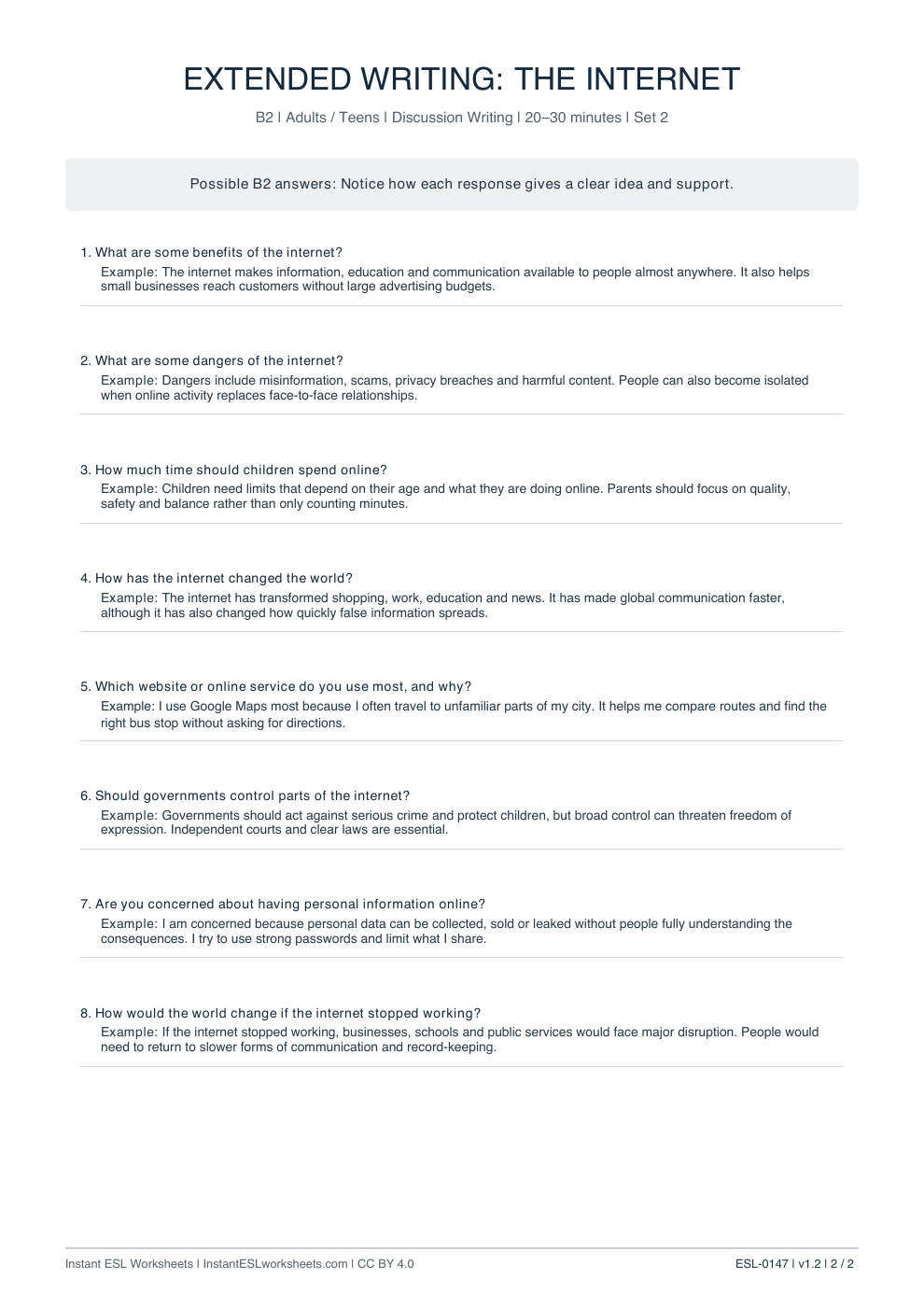 Page 2 of The Internet - answer key