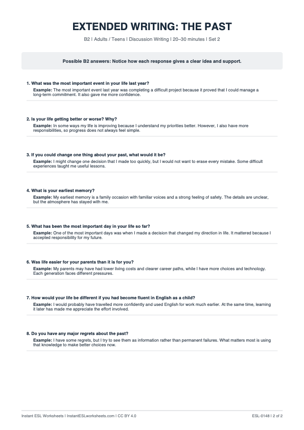 Page 2 of The Past - answer key