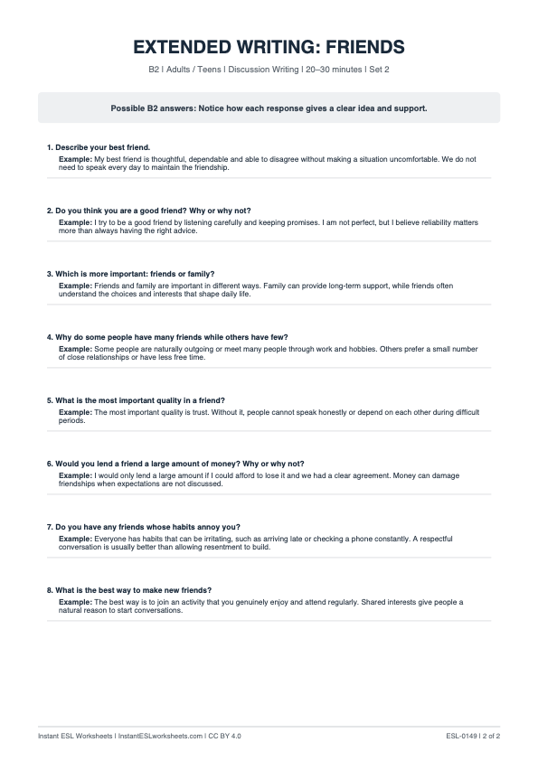 Page 2 of Friends - answer key