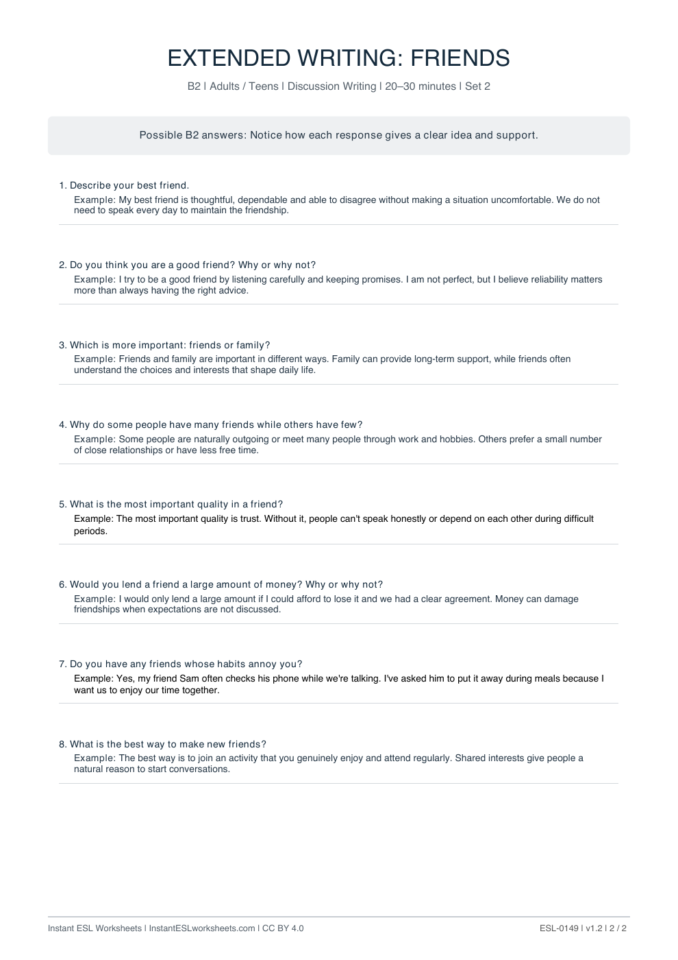 Page 2 of Friends - answer key