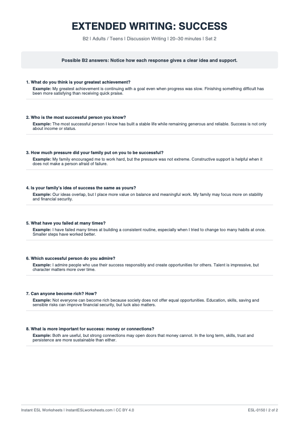 Page 2 of Success - answer key