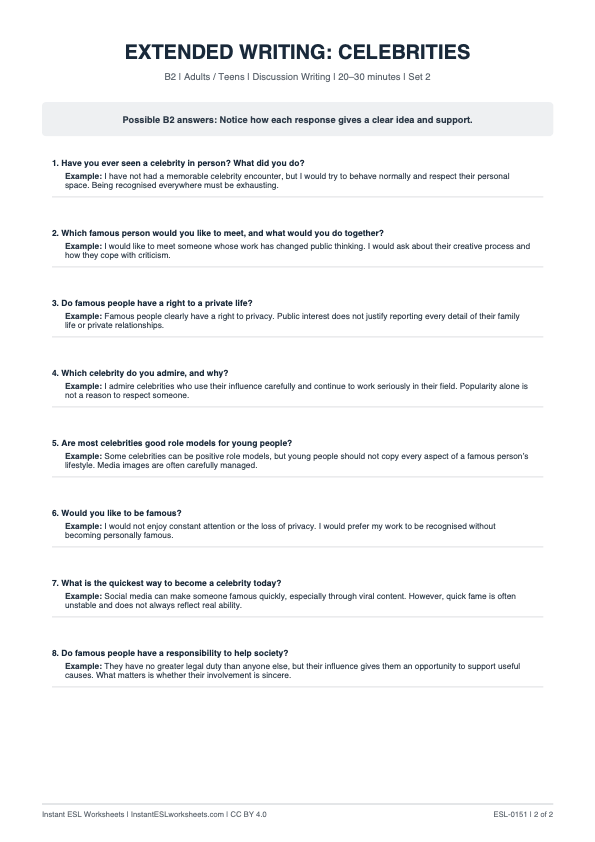Page 2 of Celebrities - answer key