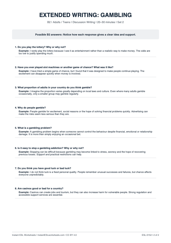 Page 2 of Gambling - answer key