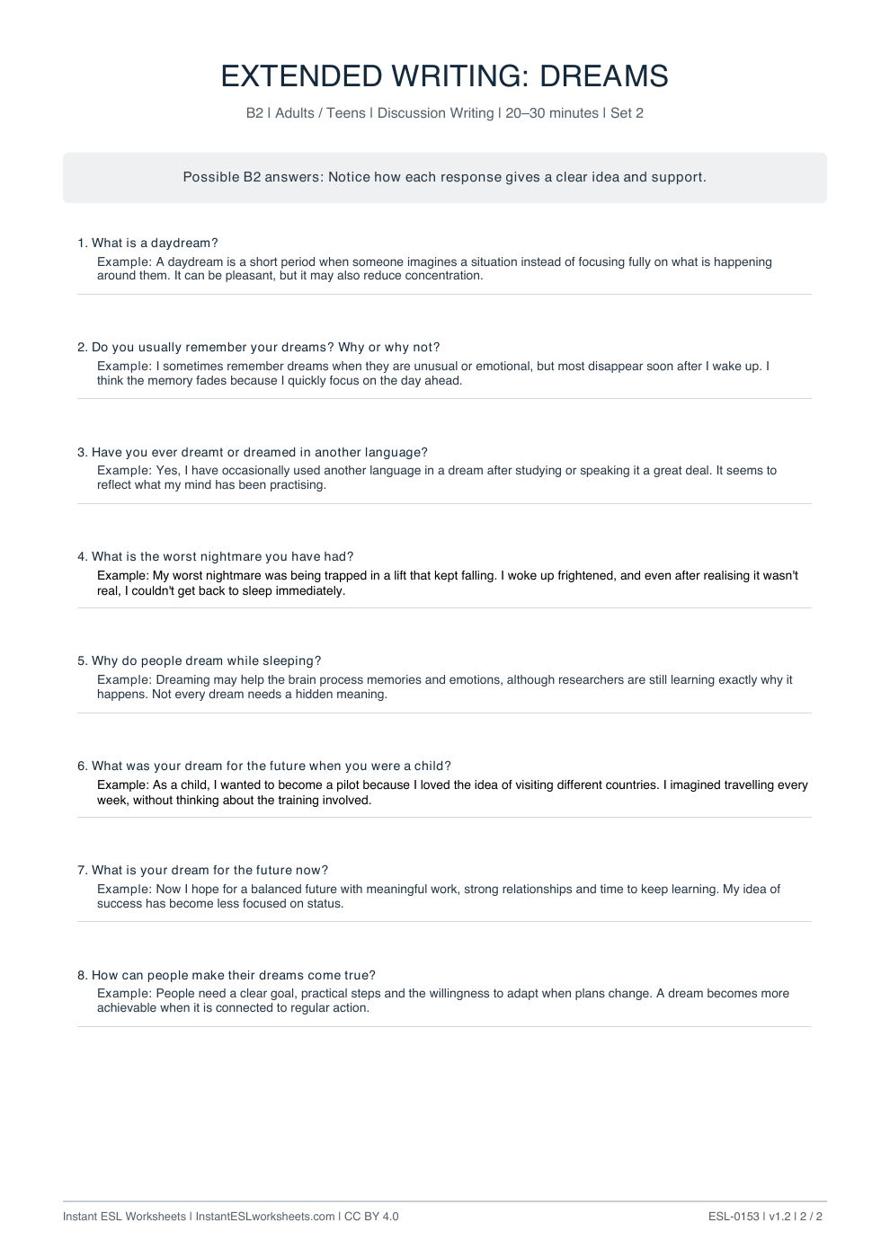 Page 2 of Dreams - answer key