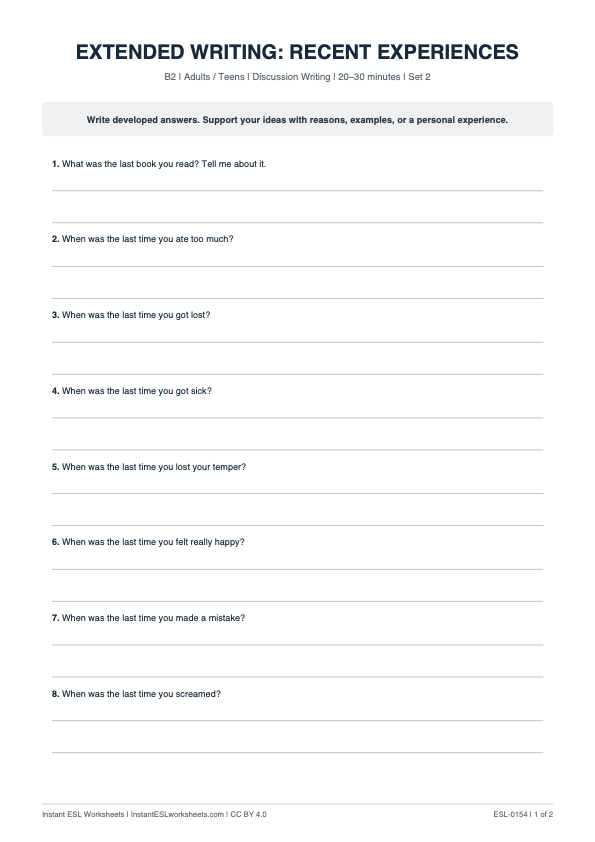 Page 1 of Recent Experiences