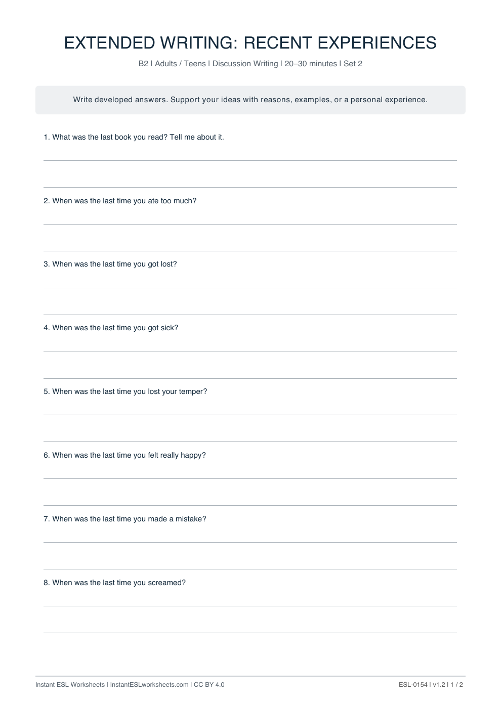 Page 1 of Recent Experiences