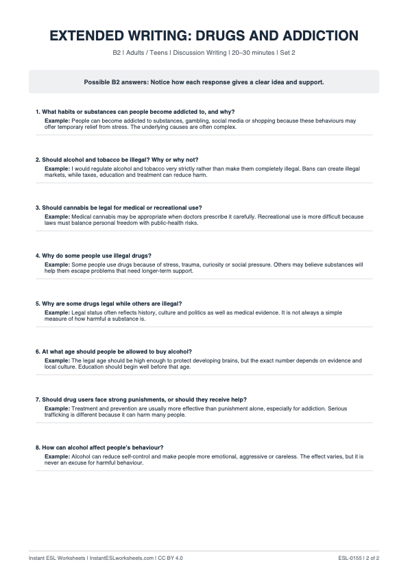 Page 2 of Drugs And Addiction - answer key