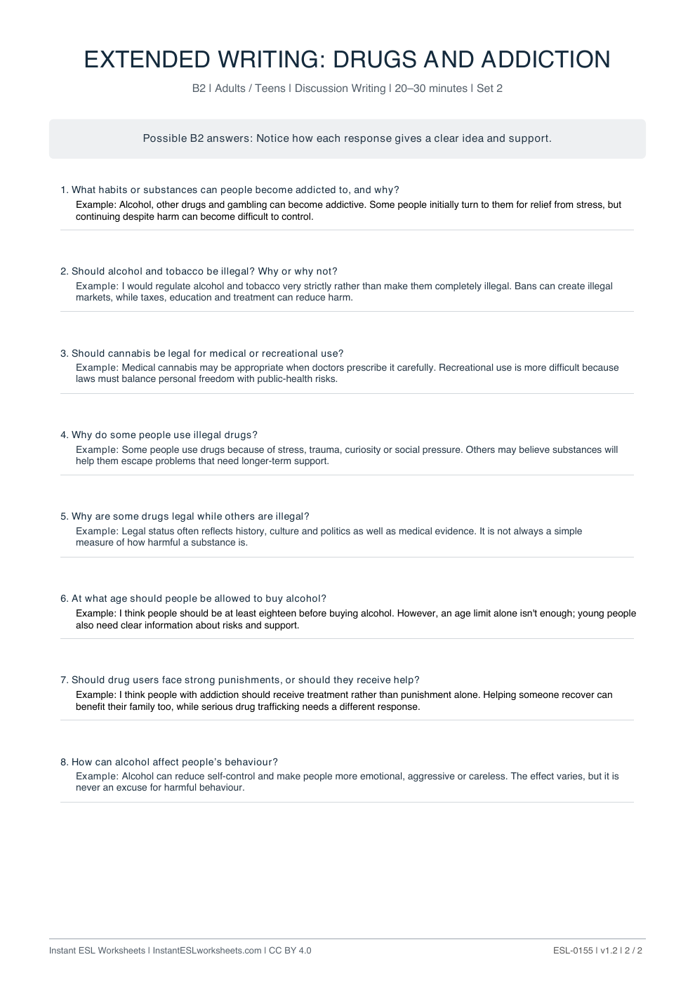 Page 2 of Drugs And Addiction - answer key