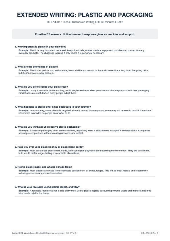 Page 2 of Plastic And Packaging - answer key