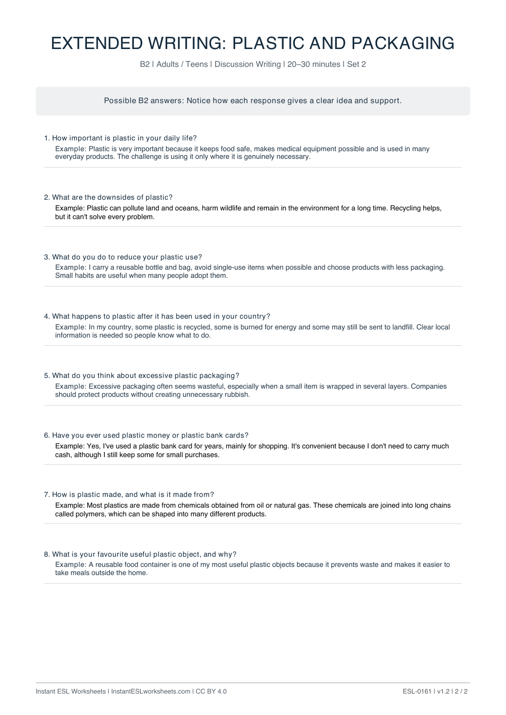 Page 2 of Plastic And Packaging - answer key