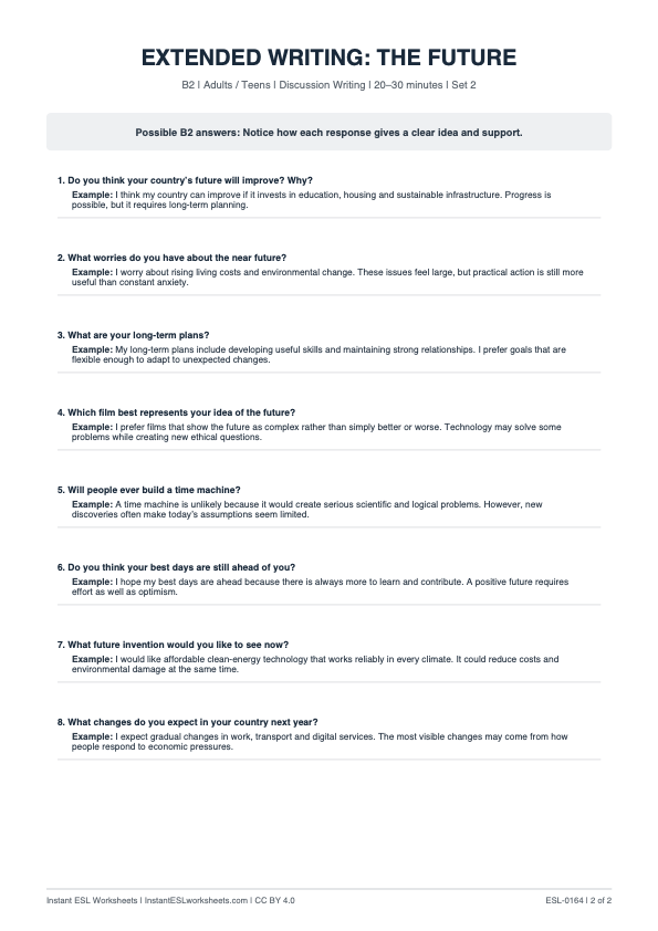 Page 2 of The Future - answer key