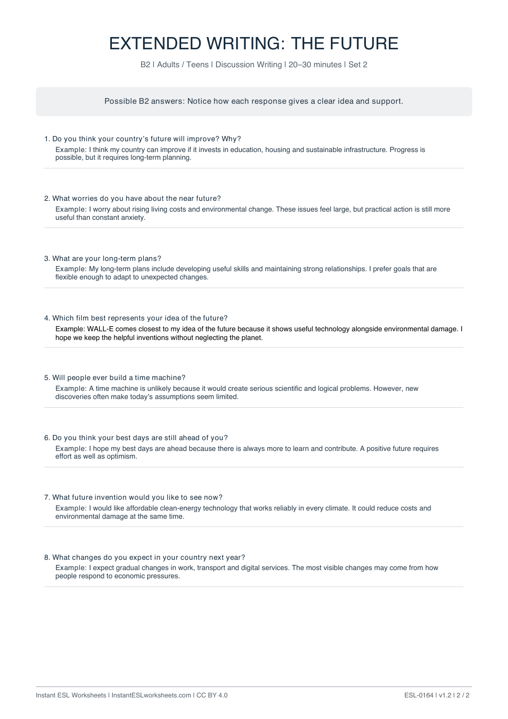 Page 2 of The Future - answer key