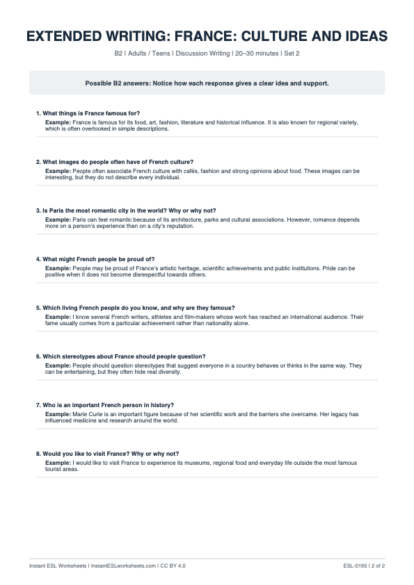 Page 2 of France Culture And Ideas - answer key