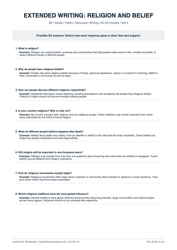Page 2 of Religion And Belief - answer key