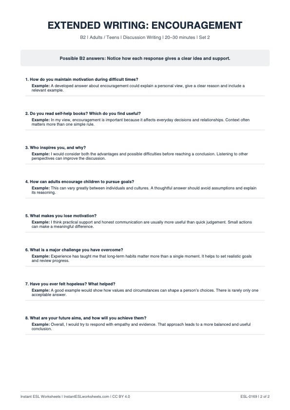 Page 2 of Encouragement - answer key