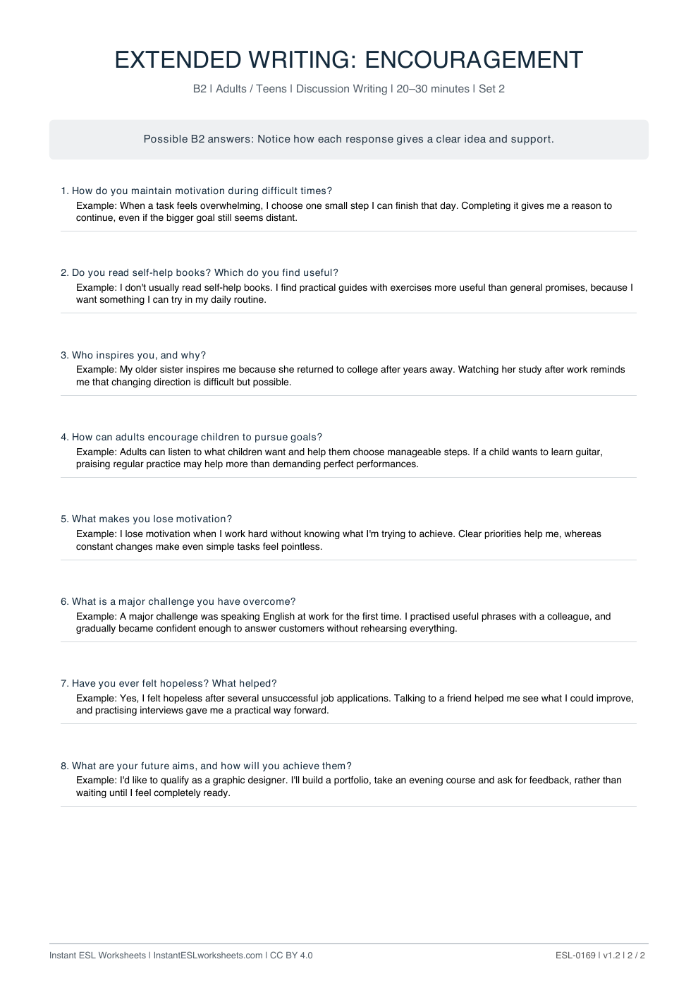 Page 2 of Encouragement - answer key
