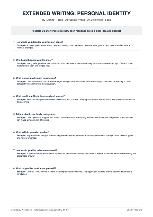 Page 2 of Personal Identity - answer key