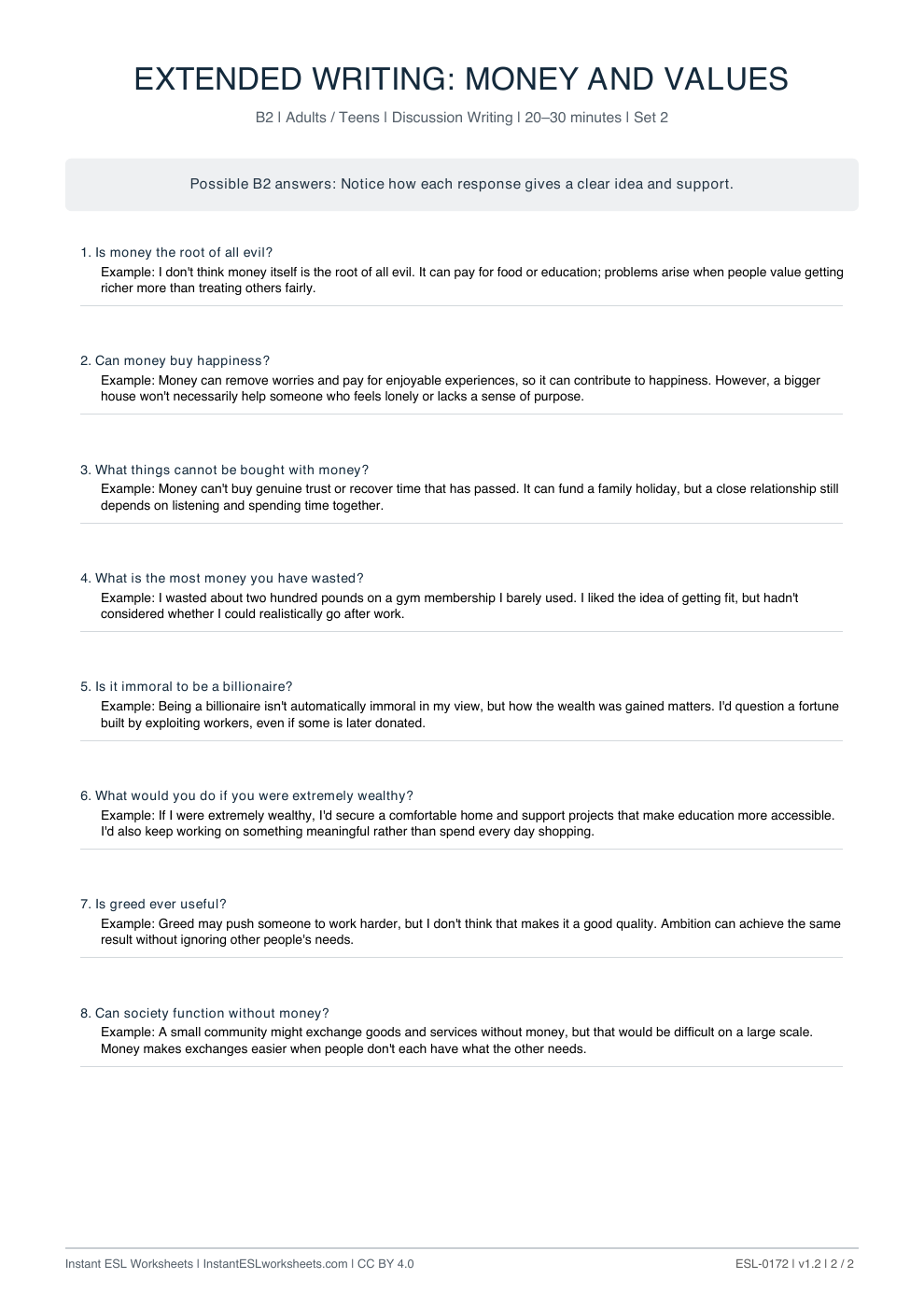 Page 2 of Money And Values - answer key