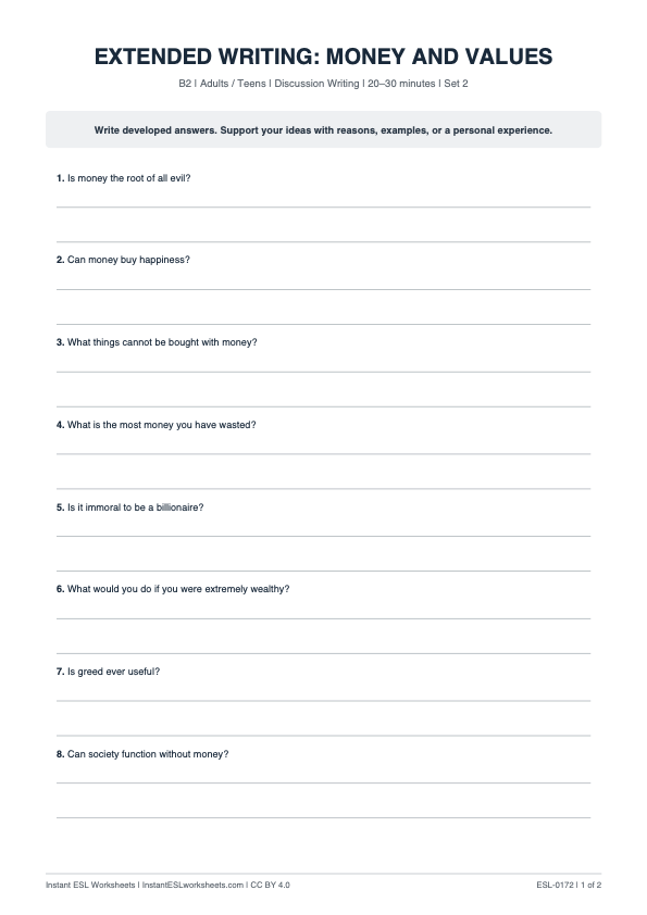 Page 1 of Money And Values