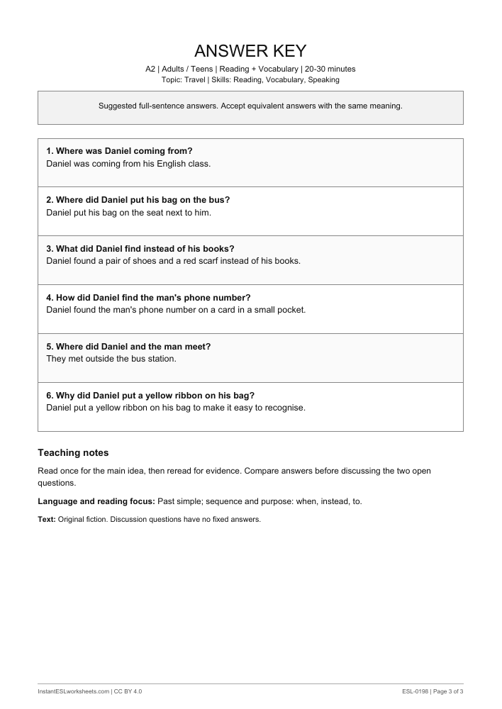 Page 3 of The Wrong Bag - answer key