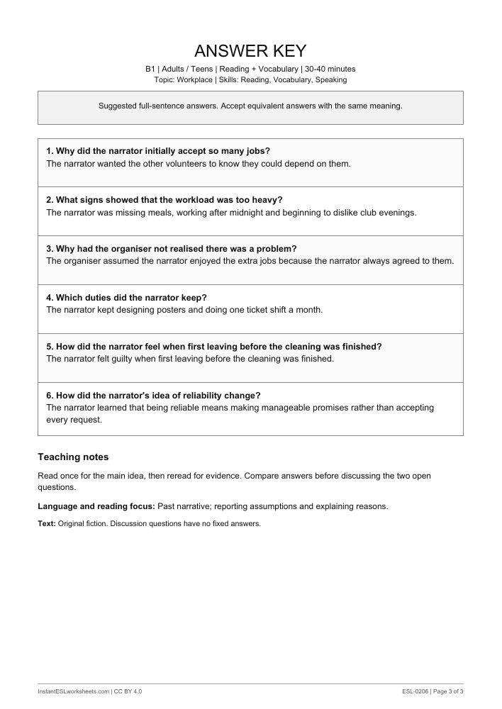 Page 3 of Learning to Say No - answer key