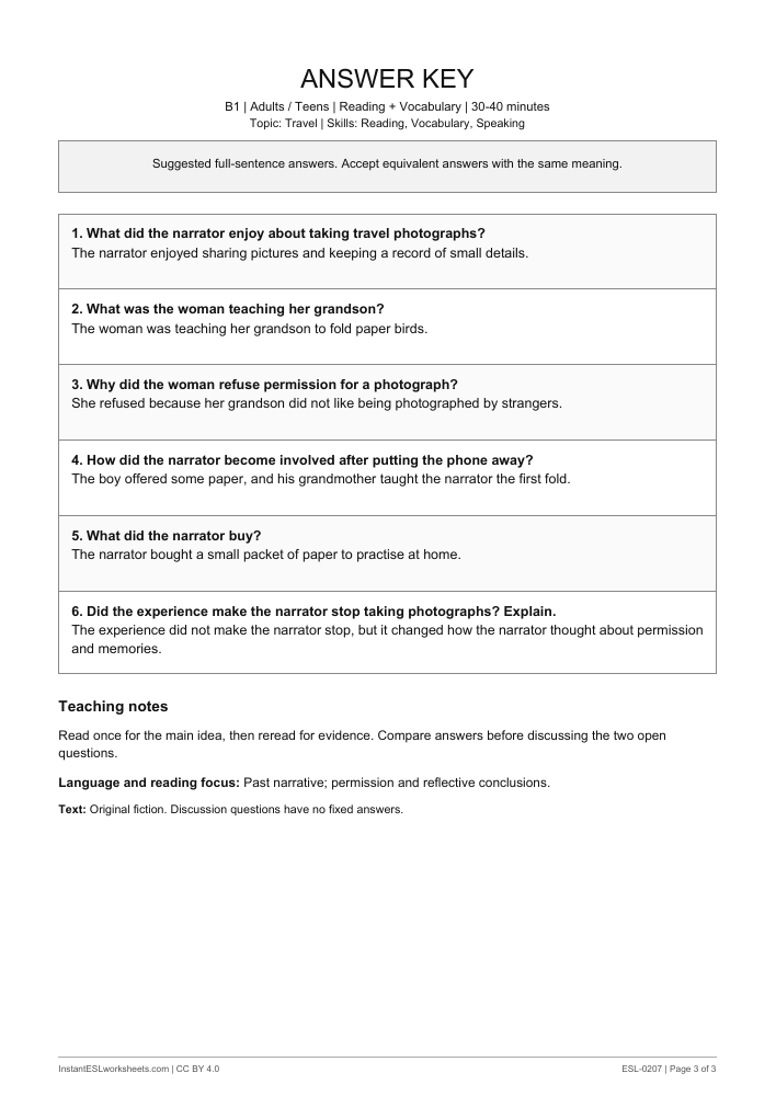 Page 3 of The Photo I Did Not Take - answer key