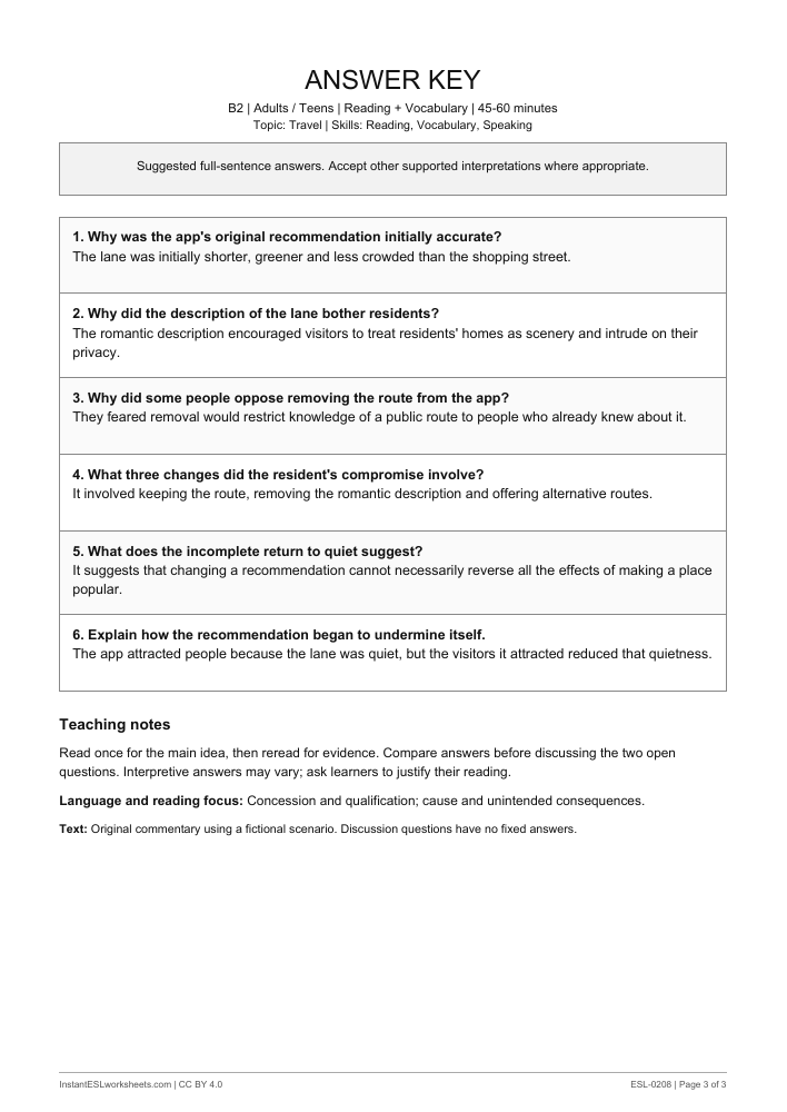 Page 3 of When a Shortcut Becomes the Main Road - answer key