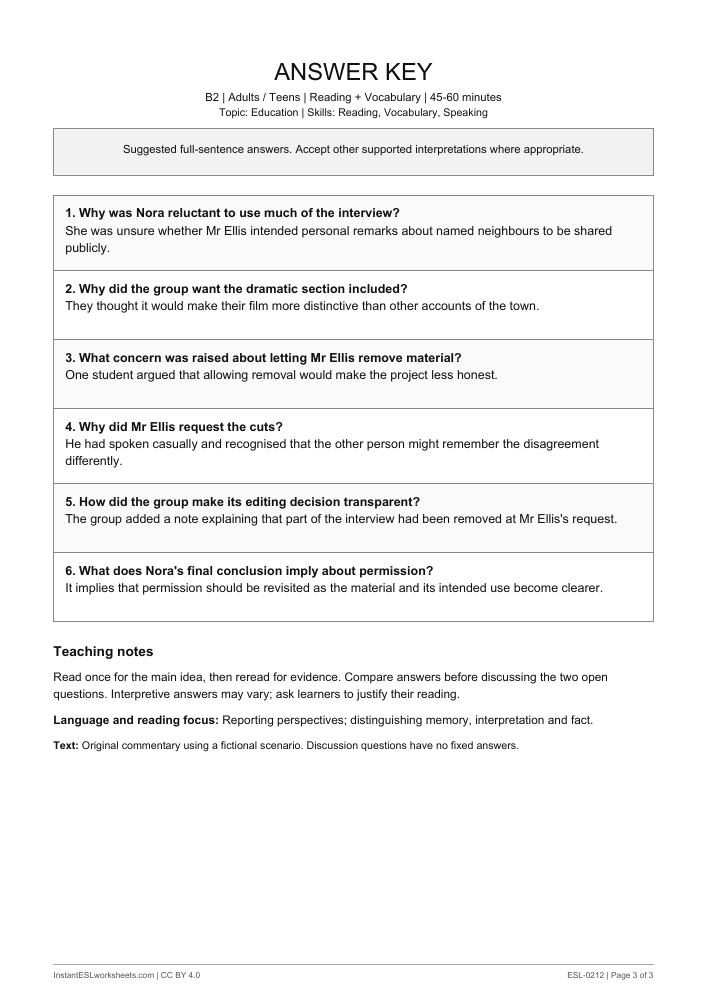 Page 3 of The Interview Beyond the Camera - answer key