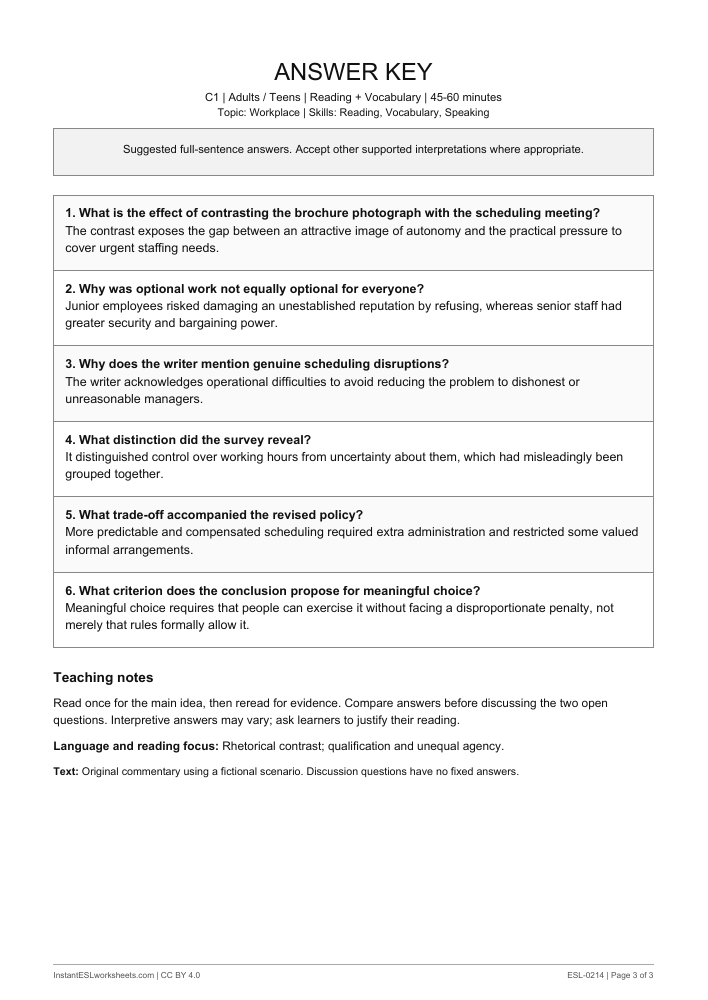 Page 3 of Who Gets to Be Flexible? - answer key